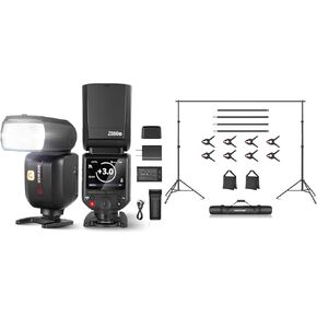 NEEWER Z880-N 2.4G i TTL Camera Flash Speedlite Compatible with Nikon, Upgraded UI Adjustable Modeling Lamp 76Ws Speedlight 1/8000s HSS Battery 480 Full Power Flash, Backdrop Support Set Included