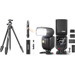 NEEWER Z880-C 2.4G 76Ws TTL Camera Flash Speedlite Compatible with Canon Upgraded UI, Adjustable Modeling Lamp with LITETRIP LT07 61" Aluminum Travel Tripod for Camera w Pan Tilt Low Profile Ball Head