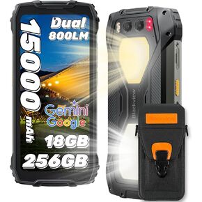 Blackview BV7300 Rugged Phone 2025(Dual 800LM Camping Lights), 18GB+256GB/SD 2TB, Android 14 Gaming Phone, 15000mAh+45W Rugged Smartphone, 50MP+30MP Night Vision Camera, NFC/Fingerprint/Dual SIM/GPS