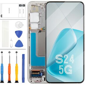 AMOLED لـ Samsung Galaxy S24 5G Screen Screen ، شاشة LCD لشاشة Samsung S24 SM-S921U S921A S921W LCD Display Touch Screen Digitizer Kit مع إطار [الإصدار الأمريكي] (أسود)