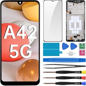 for Samsung Galaxy A42 5G Screen Replacement with Frame LCD Display Touch Digitizer Full Assembly and Side Button Ear Speaker Vibration Motor Glass Repair Tools Kit SM-A426U SM-A426U1