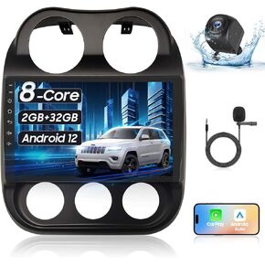 [2G+32G] Car Stereo Radio Dash Kit for Jeep Compass Patriot 2010-2016,Wireless CarPlay Android Auto, 10.1 inch Touchscreen with Bluetooth, WiFi, DSP, GPS, HiFi, Backup Camera