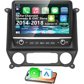 Car GPS Navi Apple Carplay Android Auto Stereo Radio for 2014-2018 Chevrolet Silverado GMC Sierra 2+64G IPS Touch Screen with WiFi Fit Factory Camera