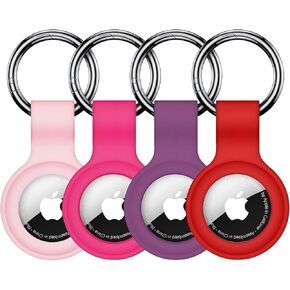 【4 Pack】 Linsaner Compatible with AirTag Case Keychain Air Tag Holder Silicone AirTags Key Ring Cases Tags Chain AirTag GPS Item Finders Accessories, Multicolor