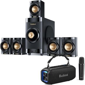 Small Subwoofer Home Theater for TV Surround System 5 Wired Speakers Amplifier 4 inch Woofer Karaoke Machine for Adults