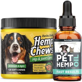 Charlie & Buddy Hemp оil for Dogs Cats+Hemp Hiр و Jоint ملحق للكلاب مع الجلوكوزامين