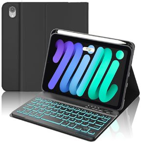 Backlit Keyboard Case for iPad mini (A17 Pro) 7th Generation/6th Gen 8.3 Inch,7-Color Backlight,Detachable Wireless Keyboard Folio iPad Case with Pencil Holder for Mini 7/6,Black