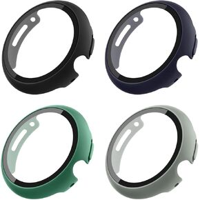 Case for Google Pixel Watch - 4 Pack Screen Protector with Tempered Glass, Hard PC Coverage, Protective Bumpers (Black/MidnightBlue/Gray/Green)