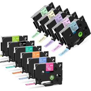 Replacement for Brother P-Touch Label Maker Tape TZe 12mm 0.47 Ribbon Laminated TZ Colored Refills Compatible with Brother P Touch PT-D210 D220 H110 1000 1280 D400 Cube, 11 Pack