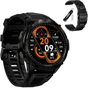 CARBINOX Blaze Smart Watch with Metal Band 22 mm GPS, Rugged Fitness Tracker Waterproof IP69K, Compatible with Android and iOS, 170+ Sports Modes, Make/Receive Calls (Round)