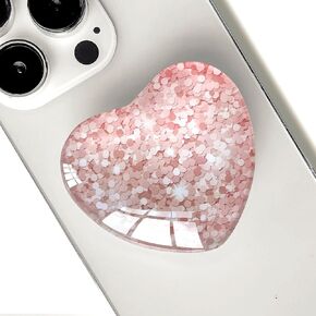 Expandiing Moblile Phone Grip Heart Glass Holder for Smartphones, Cell Phone Collapsible Stand（ Rose Gold Shatter