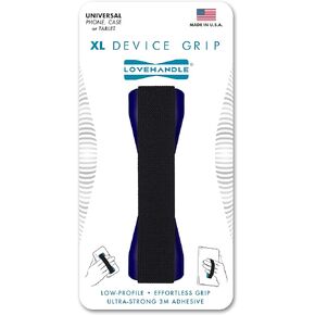LOVEHANDLE Tablet/XL Grip for Most Tablets and Large Smartphones, Black Elastic Strap Finger Grip with Blue Base, LHT-01-Blue