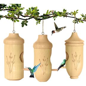 Hummingbird House - Large Size Natural Wooden Hummingbird Nesting Houses for Gardening Gifts Home Decoration 2 Pack
