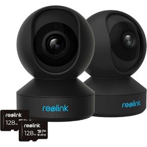 إعادة تشغيل حزمة WiFi Idour Camera (2 Pack) مع بطاقة 28 جيجا بايت SD ، 4MP/2K ، 2.4/5 GHz WIFI ، TABLE TALK ، تتبع الحركة ، تنبيهات في الوقت الفعلي ، E1 Pro Black