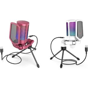 FIFINE USB Microphone and White Mic,AmpliGame PC Gaming Streaming RGB Microphone Compatible with Computer/PS4/PS5, for Podcasts, TikTok, Game Chat, Home Use-Red/White (A6R+A6W)