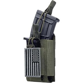 Single/Double/Triple Molle Mag Pouch, Pistol Magazine Pouch for M4 M16 5.56mm AR 9mm, Open Top Rifle Pistol Mag Pouches Holder Carrier with USA Flag Patch