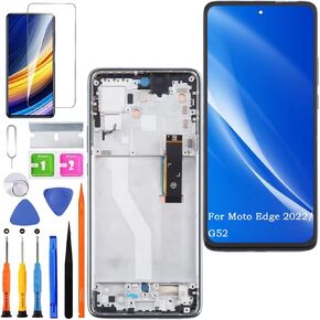 Screen Replacement for Motorola Moto Edge 2022 / G52 TFT, XT2205 XT2221 LCD Touch Panel Display Digitizer Assembly Repair Parts with Kit（Black with Frame,Without Fingerprint）