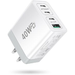USB C Charger Block 40W Type C Fast Charging Blocks Multiport USB Wall Charger Plug Power Adapter Outlet Phone Accessories 4Port for iPhone 15 Pro Max XS, iPad, Samsung Tablet (White)