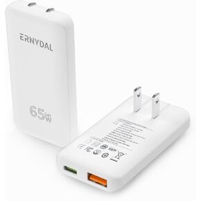65W Flat USB C Wall Charger,with Foldable Plug for Travel, 2-Port Fast Charging for MacBook, iPad, iPhone, Galaxy, and More