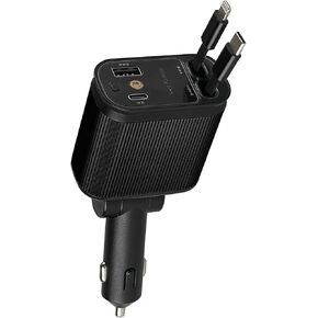 Retractable Car Charger, 4 in 1 Fast Car Phone Charger, 2 Retractable Cables and 2 USB Port, Compatible with iPhone 16/15/14/13/12/11