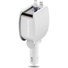 Upgrade Retractable Car Charger, 84W 4 in 1 Fast Car, 2 Retractable Cables and USB Car Charger Compatible with iPhone 16 15/15 Pro Max/14/13/12/11, Galaxy, Pixel