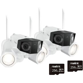 REOLINK Floodlight Camera with 256GB microSD Card Bundle, 2pcs 4K Floodlight WiFi Camera, AC Hardwired, 2pcs 256GB microSD Card, Local Storage