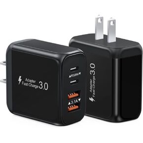 USB C Charger Block, 40W 4-Port Fast Charger USB C, Dual PD Power Adapter+Double QC USB Plug Multi Port Type C Charger Block for iPhone 15 14 13 12 11 Pro Max XS XR,iPad,Samsung[2Pack]
