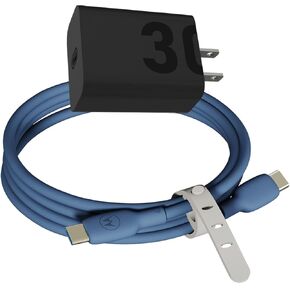 Motorola TurboPower 30W Charger + Blue Silicone Cable Bundle
