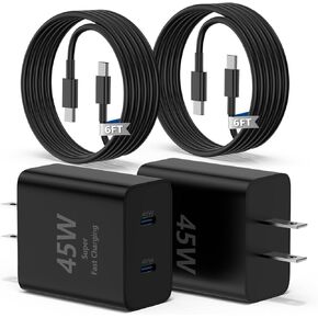 2port 45W C Wall Charger Compatible with Samsung S25/S24 Ultra,2-Pack Super Fast Wall Charger with 6.6ft USB C Cables, PD 3.0 & PPS for Galaxy S25 Ultra/S24 /S23 Android Phones