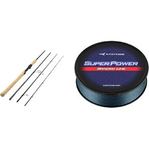 KastKing Valiant Eagle Passage Spinning Rods,6'6"-M-4pcs & KastKing Superpower Braided Fishing Line, Gray, 15 LB, 150 Yds