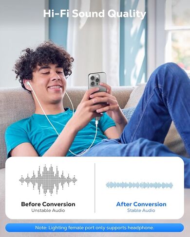 Moko USB C إلى محول صوت الصواعق ، 2-in-1 Lightning إلى محول USB C لسماعات الرأس مع 45W شحن سريع لسلسلة iPhone16/15 ، iPad Mini/Air/Pro ، المزيد من جهاز USB-C ، وليس لنقل البيانات ، أبيض in Kuwait