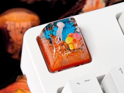 Red Koi Scarlet Shadow Background Ocean Keycap Custom Keyboard Key caps Cute Keycap Artisan Keycaps Aesthetic Key Cap Ocean Gifts Cherry MX Mechanical Keyboard SA Profile 1U in Kuwait