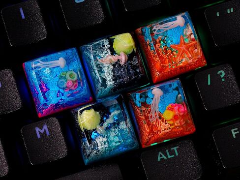 Red Koi Scarlet Shadow Background Ocean Keycap Custom Keyboard Key caps Cute Keycap Artisan Keycaps Aesthetic Key Cap Ocean Gifts Cherry MX Mechanical Keyboard SA Profile 1U in Kuwait