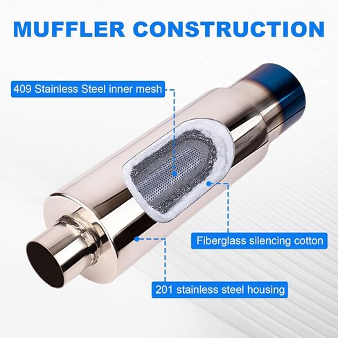 2.0 Inch Inlet 3.0 Inch Outlet Exhaust Muffler 2.0" to 3.0" Universal 15" Length Stainless Steel Polished Exhaust Tip Non Burnt in Kuwait