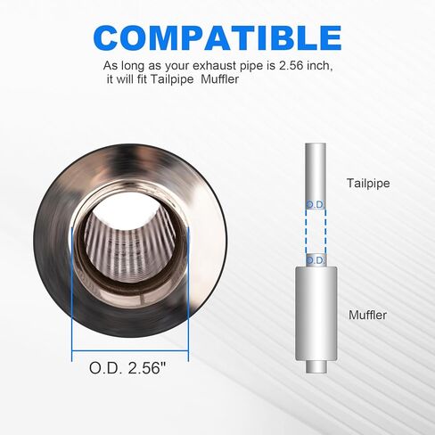 2.0 Inch Inlet 3.0 Inch Outlet Exhaust Muffler 2.0" to 3.0" Universal 15" Length Stainless Steel Polished Exhaust Tip Non Burnt in Kuwait