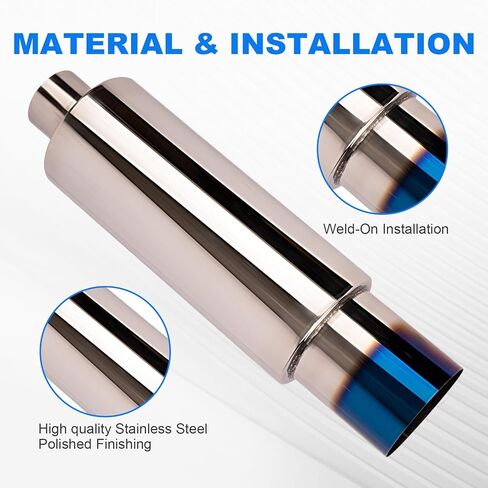 2.0 Inch Inlet 3.0 Inch Outlet Exhaust Muffler 2.0" to 3.0" Universal 15" Length Stainless Steel Polished Exhaust Tip Non Burnt in Kuwait