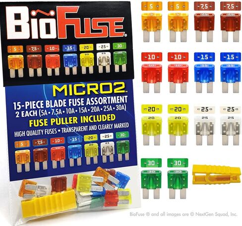 BioFuse Mini APM ATM 15 Piece Automotive Car Fuse Assortment Pack: Set of 15 Mini Blade Fuses + Fuse Puller 5A 7.5A 10A 15A 20A 25A 30A in Kuwait