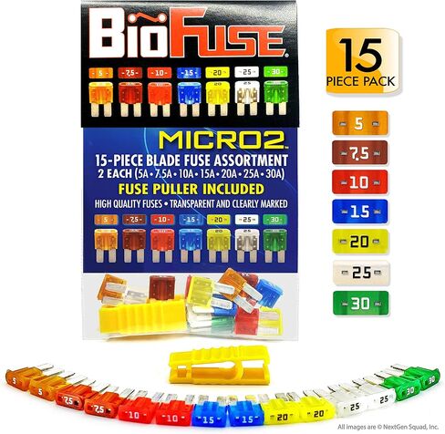 BioFuse Mini APM ATM 15 Piece Automotive Car Fuse Assortment Pack: Set of 15 Mini Blade Fuses + Fuse Puller 5A 7.5A 10A 15A 20A 25A 30A in Kuwait