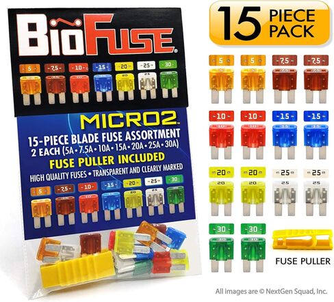 BioFuse Mini APM ATM 15 Piece Automotive Car Fuse Assortment Pack: Set of 15 Mini Blade Fuses + Fuse Puller 5A 7.5A 10A 15A 20A 25A 30A in Kuwait