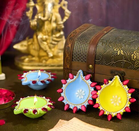 IndoTribe 12 قطعة ديوالي دياس للديكور ديكورات ديوالي للمنزل ديوالي أضواء ديوالي ديكور ديوالي ديا ديوالي شمعة ديوالي هدايا للأصدقاء الطين ديا لأضواء الشاي ديوالي الشموع ديوالي ديا in Kuwait