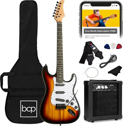 Best Choice Products 39in Full Size Beginner Electric Guitar Starter Kit w/Case, Strap, 10W Amp, Strings, Pick, Tremolo Bar - Natural in Kuwait