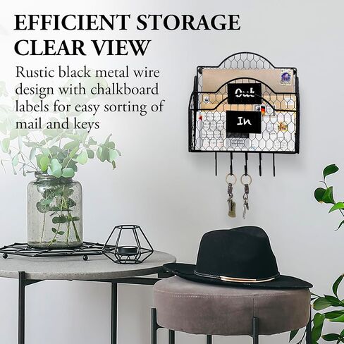 MyGift Metal Wire Basket Desk Organizer, 2 Compartment Inbox/Outbox Black Entryway Wall Mail Sorter, Office Desktop Stationery File Organizer Holder with Chalkboard Labels in Kuwait