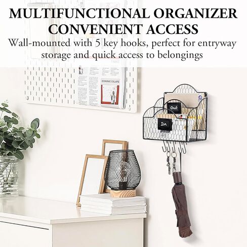 MyGift Metal Wire Basket Desk Organizer, 2 Compartment Inbox/Outbox Black Entryway Wall Mail Sorter, Office Desktop Stationery File Organizer Holder with Chalkboard Labels in Kuwait