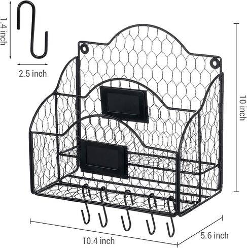 MyGift Metal Wire Basket Desk Organizer, 2 Compartment Inbox/Outbox Black Entryway Wall Mail Sorter, Office Desktop Stationery File Organizer Holder with Chalkboard Labels in Kuwait