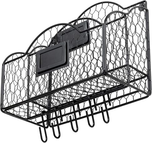 MyGift Metal Wire Basket Desk Organizer, 2 Compartment Inbox/Outbox Black Entryway Wall Mail Sorter, Office Desktop Stationery File Organizer Holder with Chalkboard Labels in Kuwait