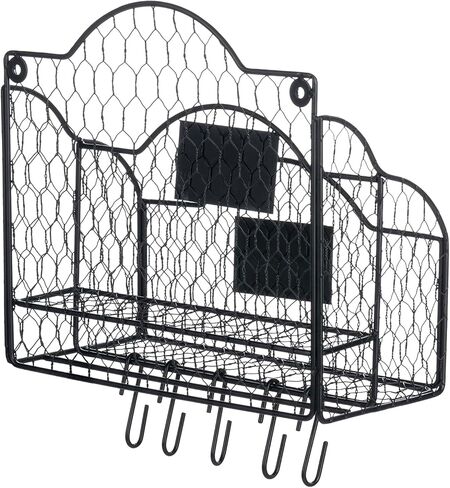MyGift Metal Wire Basket Desk Organizer, 2 Compartment Inbox/Outbox Black Entryway Wall Mail Sorter, Office Desktop Stationery File Organizer Holder with Chalkboard Labels in Kuwait