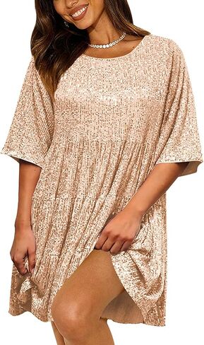 فستان صيفي بيبي دول مزين بالترتر، فستان قصير لامع براق، فستان تونيك قصير متدرج للنساء للحفلات الليلية in Kuwait