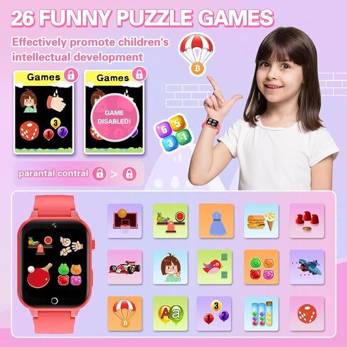 Kids Smart Watch Girls Girls for Girl تتراوح أعمارهم بين 6-12 عامًا ، HD Touch Screenen Kids Watch مع 26 لعبة فيديو Camera Music Music Audiostory Audiostory Toys Toys Toys Higds for Girls Ages 5 6 7 8 9 in Kuwait