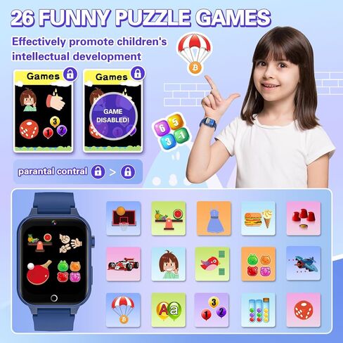 Kids Smart Watch Girls Girls for Girl تتراوح أعمارهم بين 6-12 عامًا ، HD Touch Screenen Kids Watch مع 26 لعبة فيديو Camera Music Music Audiostory Audiostory Toys Toys Toys Higds for Girls Ages 5 6 7 8 9 in Kuwait