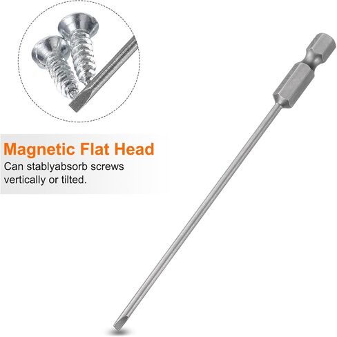 HARFINGTON 2pcs SL2.5 Magnetic SLotted Screwdriver Bits 2.5mm S2 Steel Flat Head Screwdriver Bit 1/4" Hex Shank Industrial Grade Screw Driver Drill Bits 110mm (4.3") Long for Screws in Kuwait